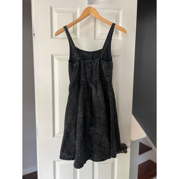 Shein Black Acid Wash Denim Mini Dress Corset Fit & Flare Sleeveless XS - Picture 3 of 5